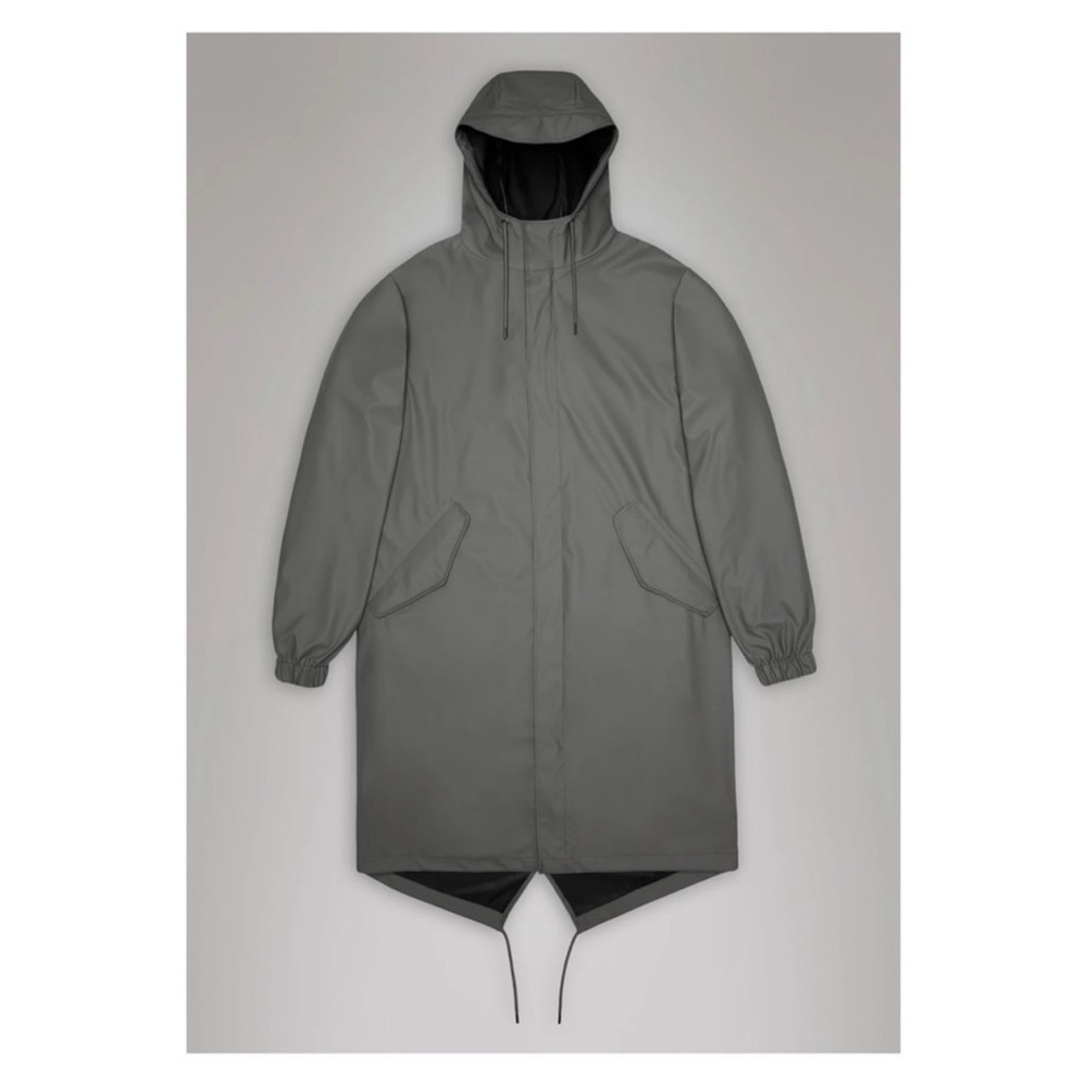 New! RAINS Fishtail Drawstring Hood Coated Parka - Picture 5 of 12